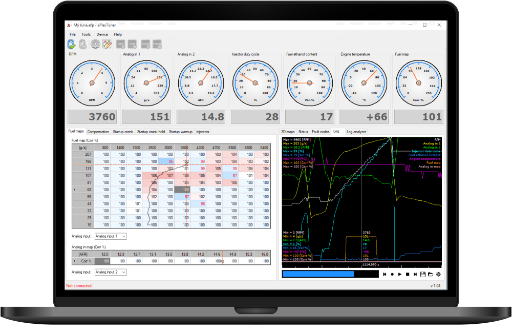 eFlexTuner on laptop inside car